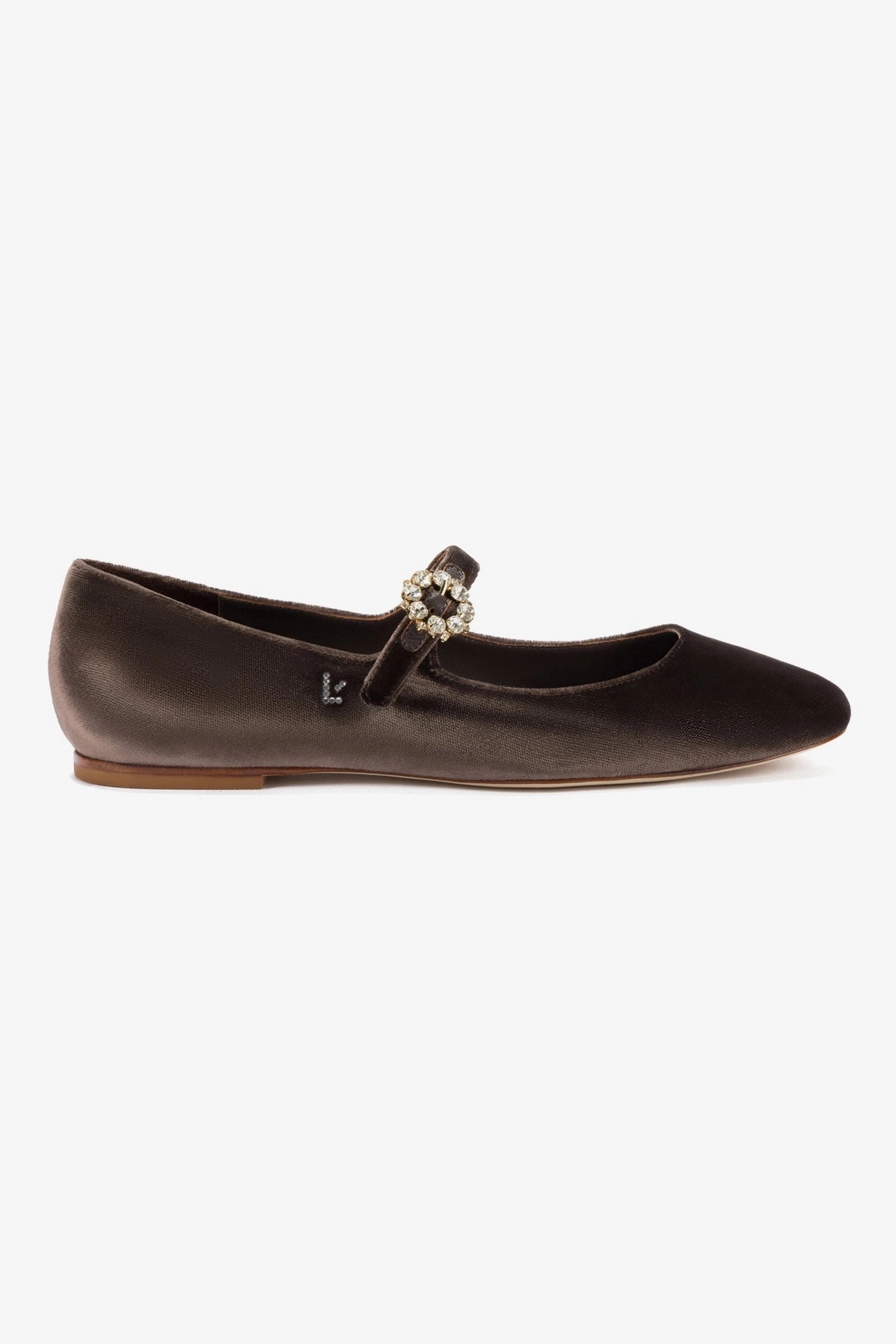 Blair Ballet Flat In Expresso Velvet Adjustable Hook and Loop Closure