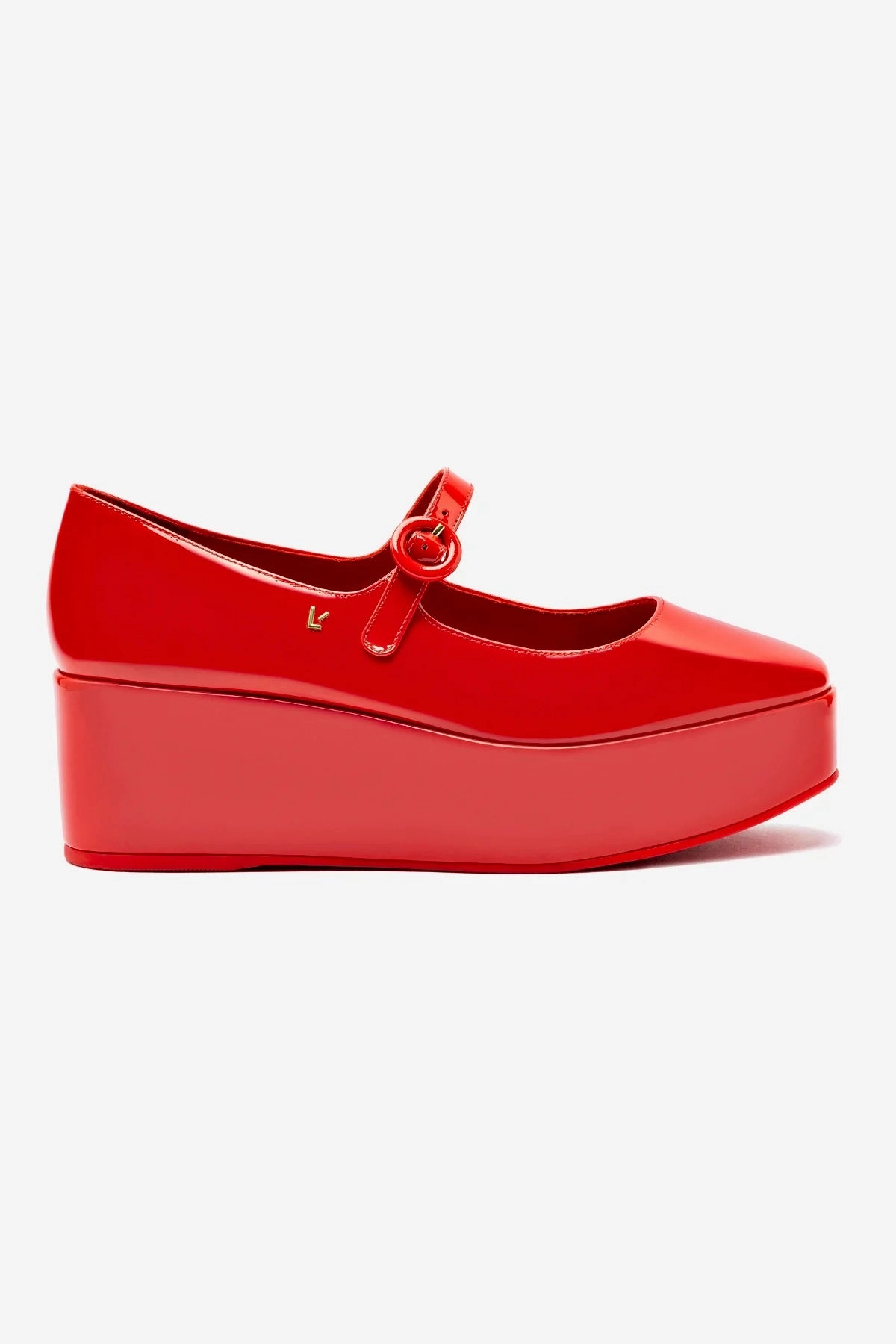 Metal Edge Blair Flatform In Scarlet Patent Leather