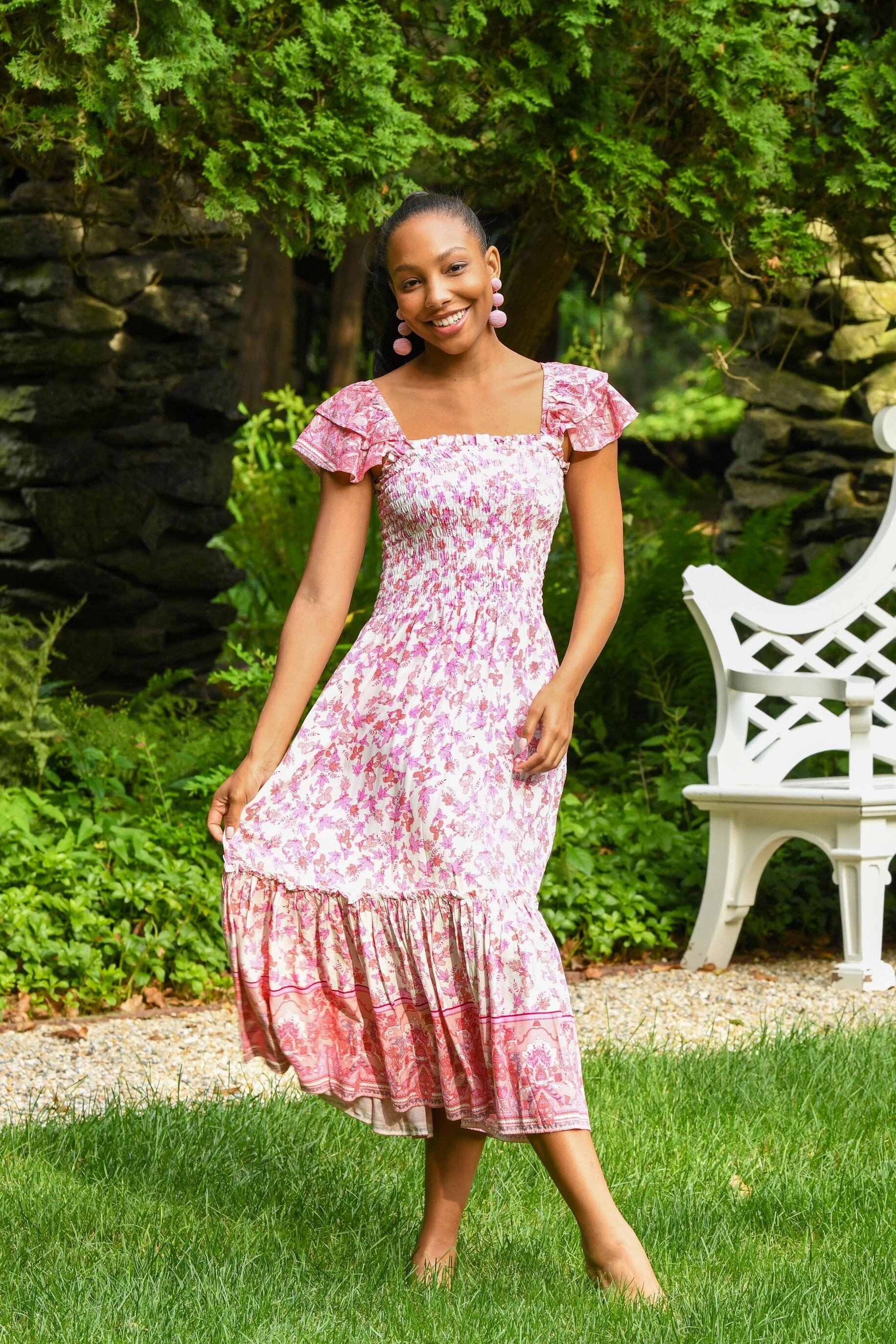 Matilda Dress / Rouge Floral Smooth Detail Daily Casual