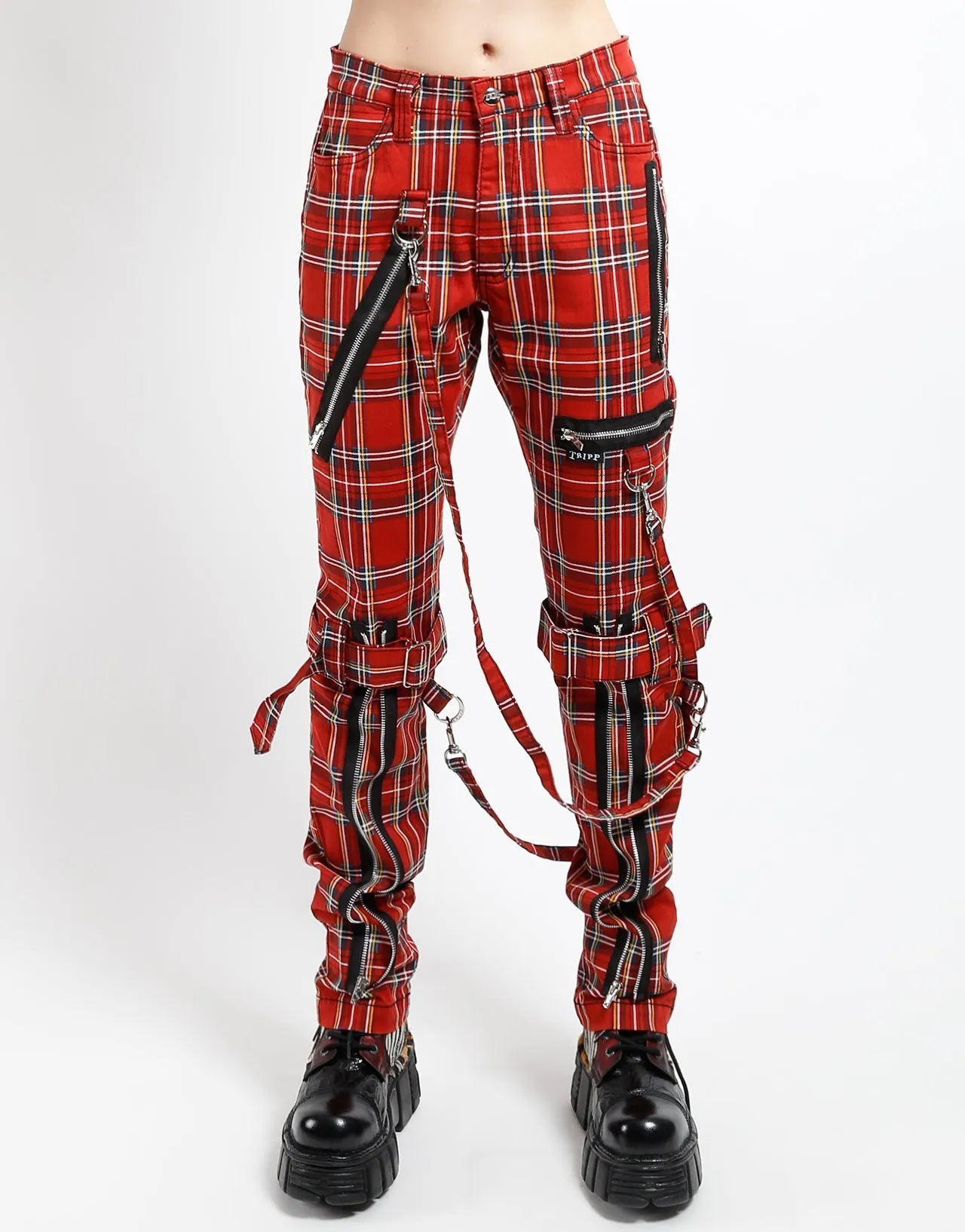 BONDAGE PANT RED PLAID Sophisticated Look Essential Wear