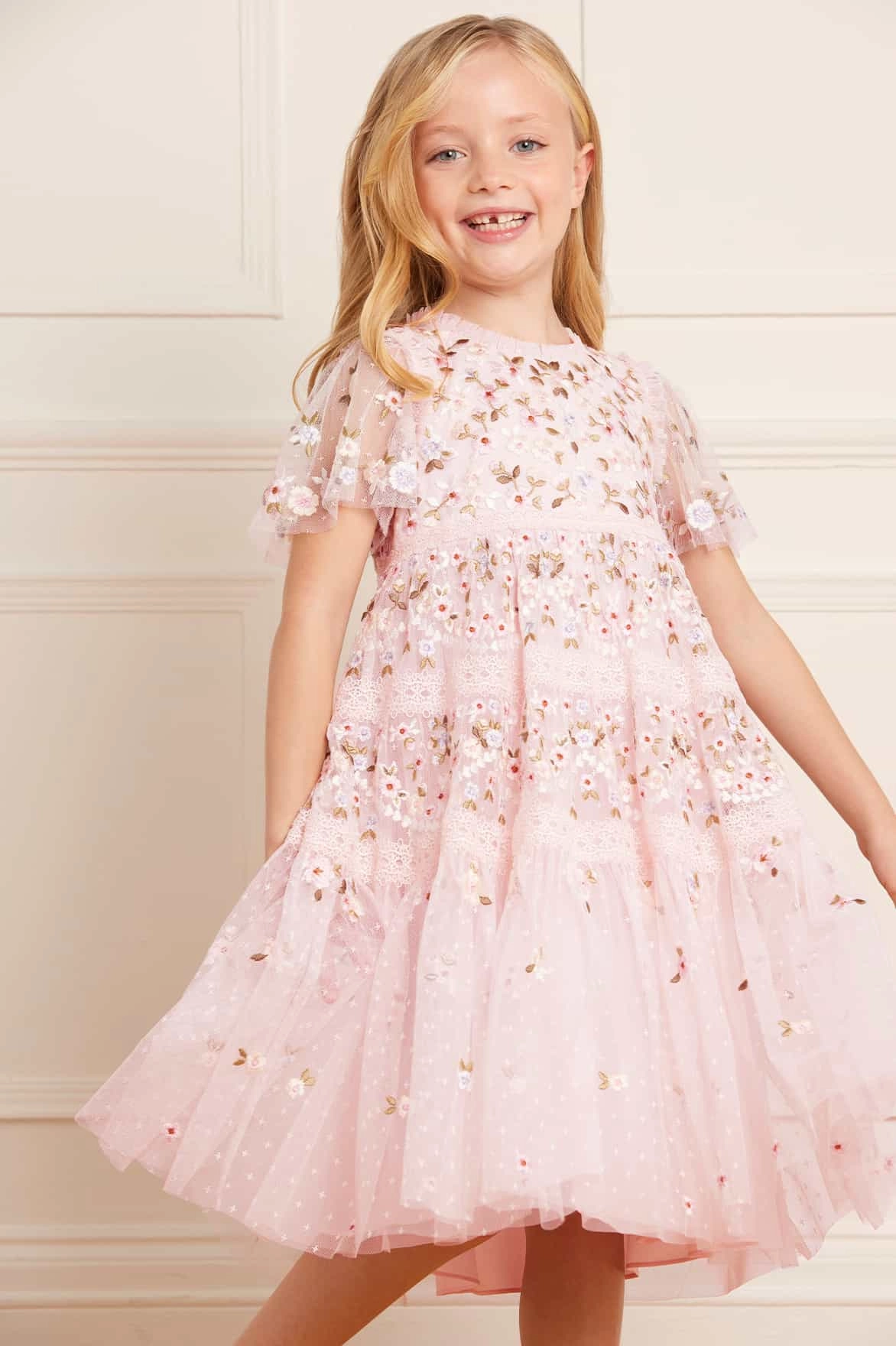 Hidden Zipper Pocket ReflectiveTrimDetails Garland Ribbon Kids Dress