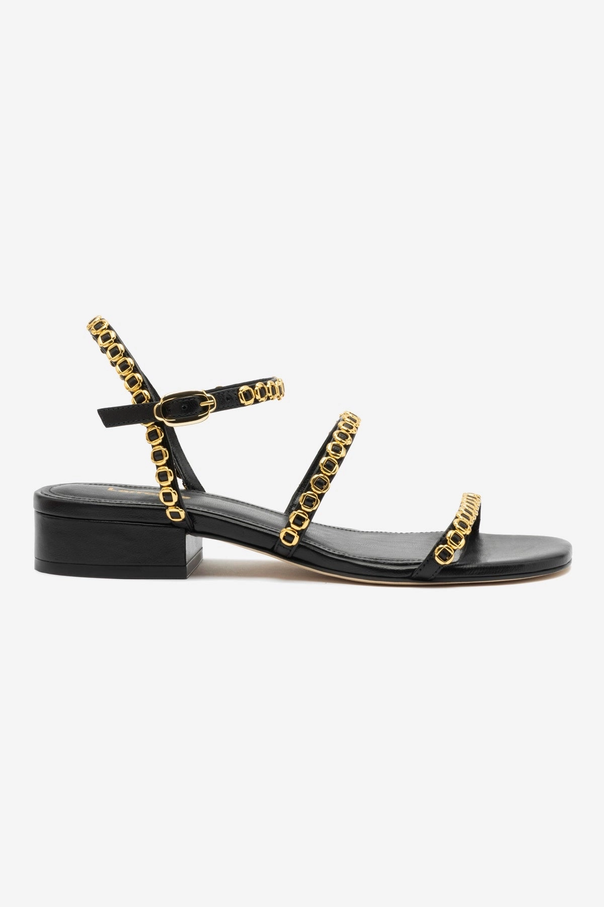 Milanina Flat Sandal In Black Leather Shine Bright New York