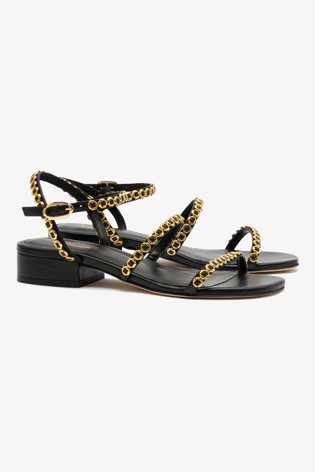 Milanina Flat Sandal In Black Leather Comfort Ankle Lift Up