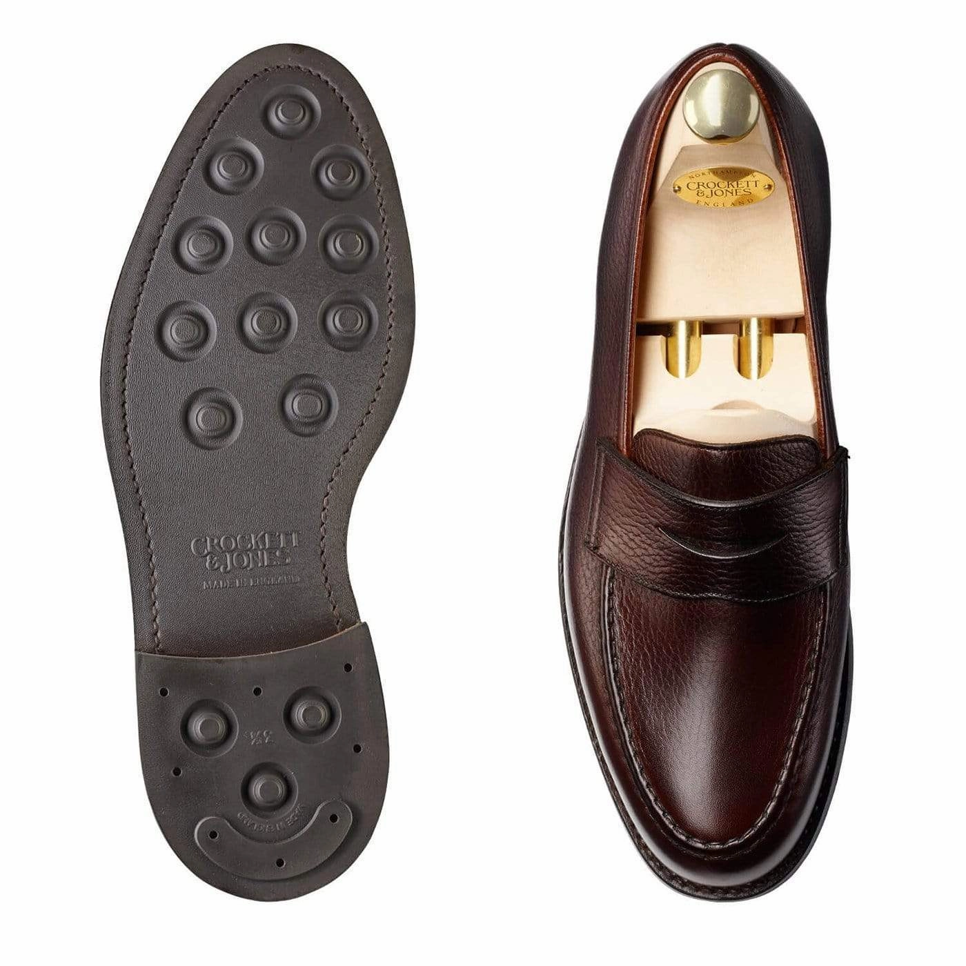 Open Steps Comfortable Leather Slip-ons Boston Dark Brown Country Calf Grain