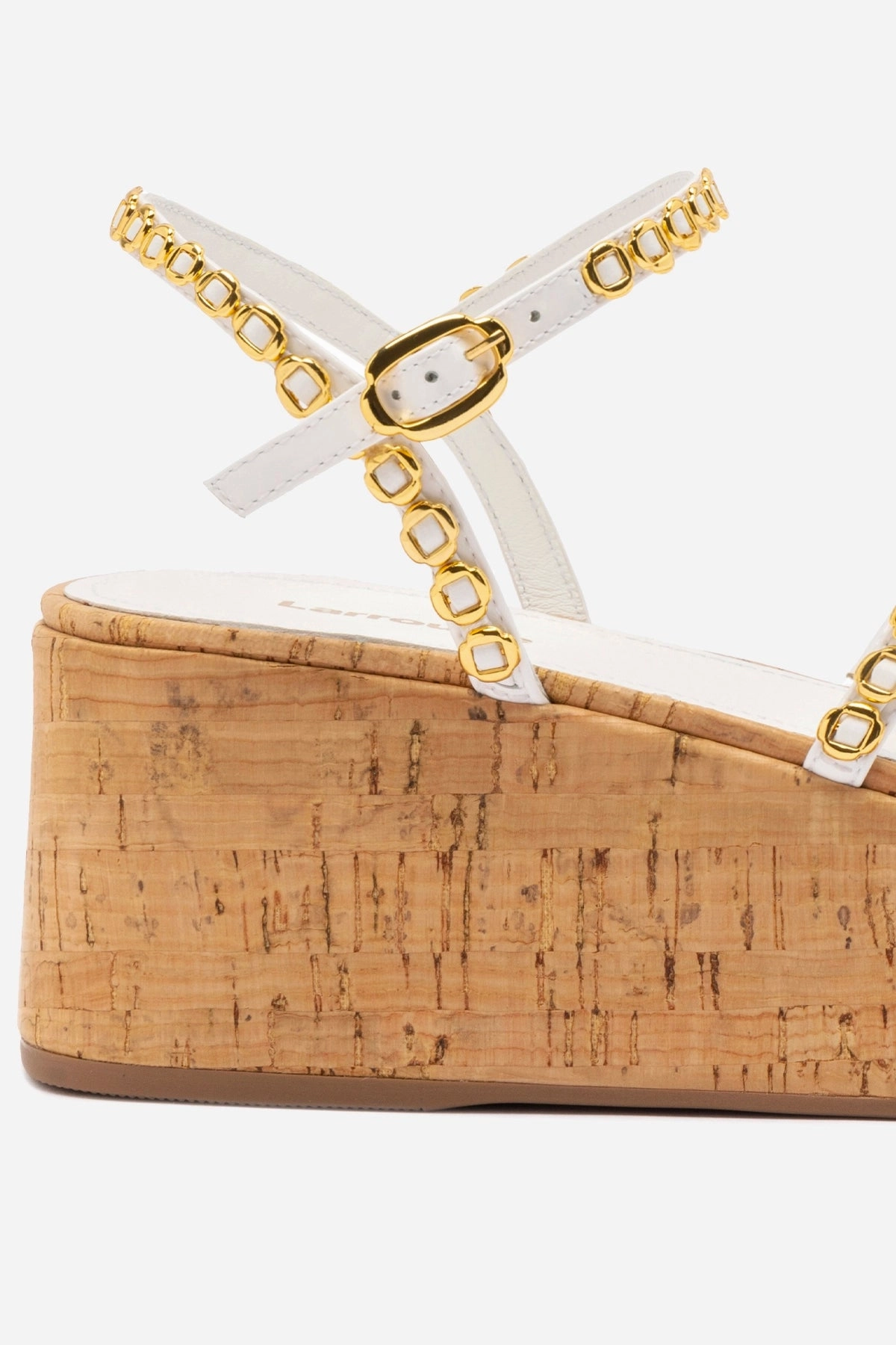 Gio Milanina Flatform In White Patent Leather and Natural Cork Camera Look