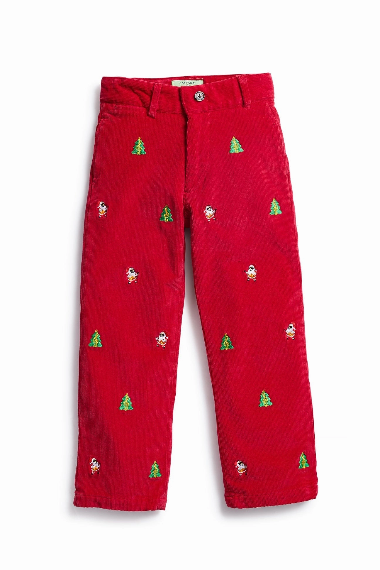 Boys Beachcomber Corduroy Pant Crimson with Rockin Around the Christmas Tree Fashion-Forward