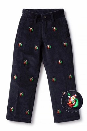 Unisex style Minimal Waist Boys Beachcomber Corduroy Pant Nantucket Navy with Santa