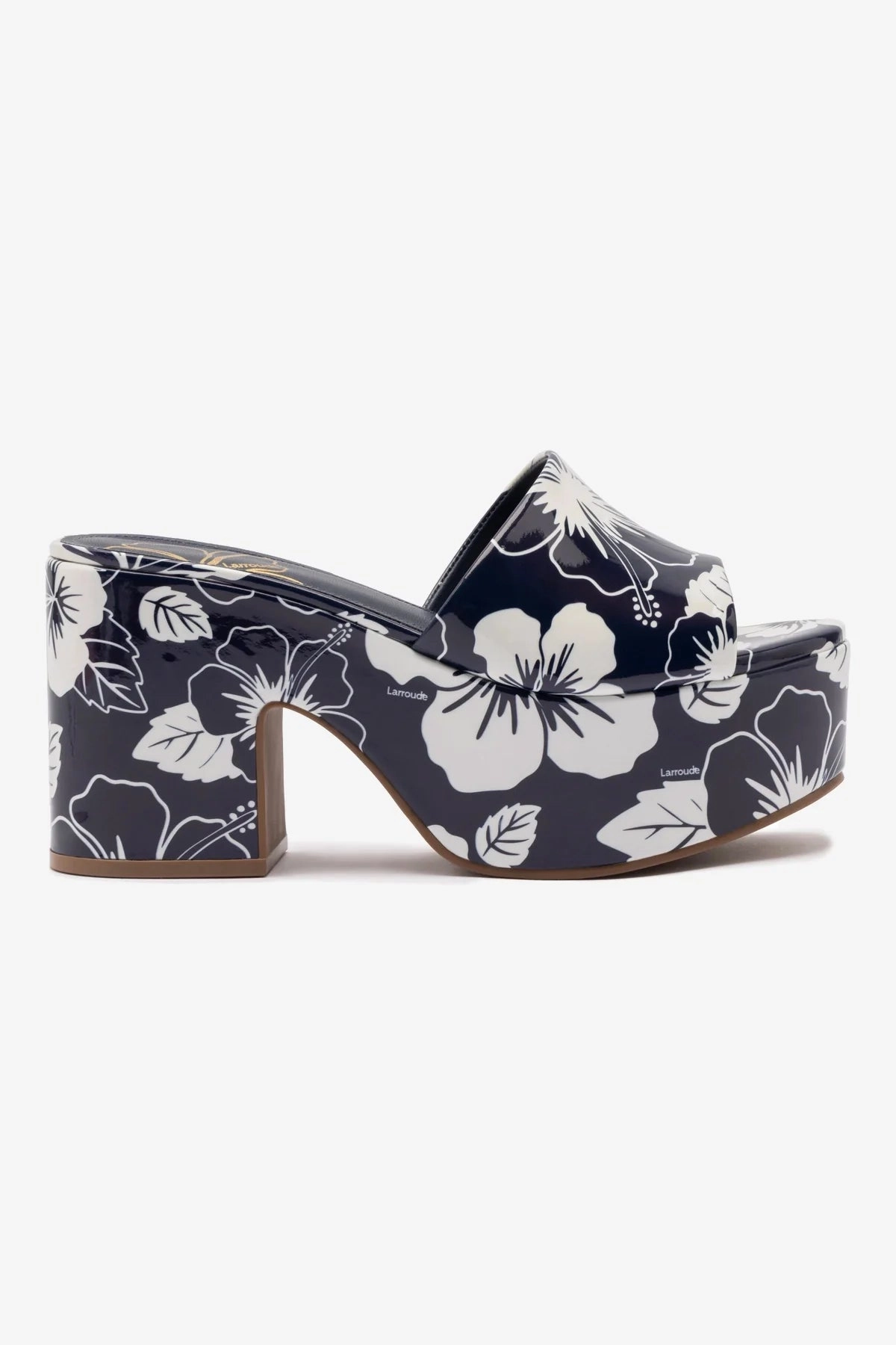 Miso Platform Sandal In Navy Printed Leather Dry Base