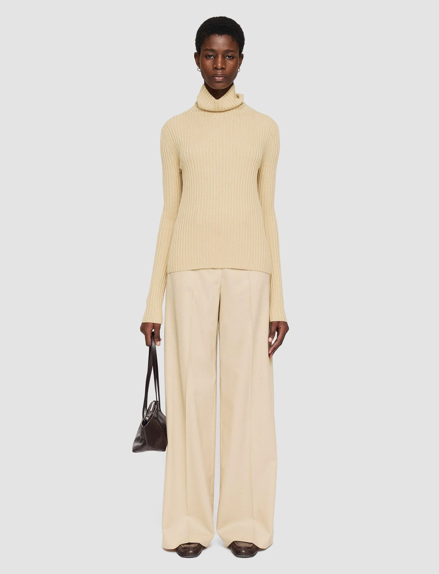 Merino Silk Rib High Neck Jumper Just Right Polished Feel