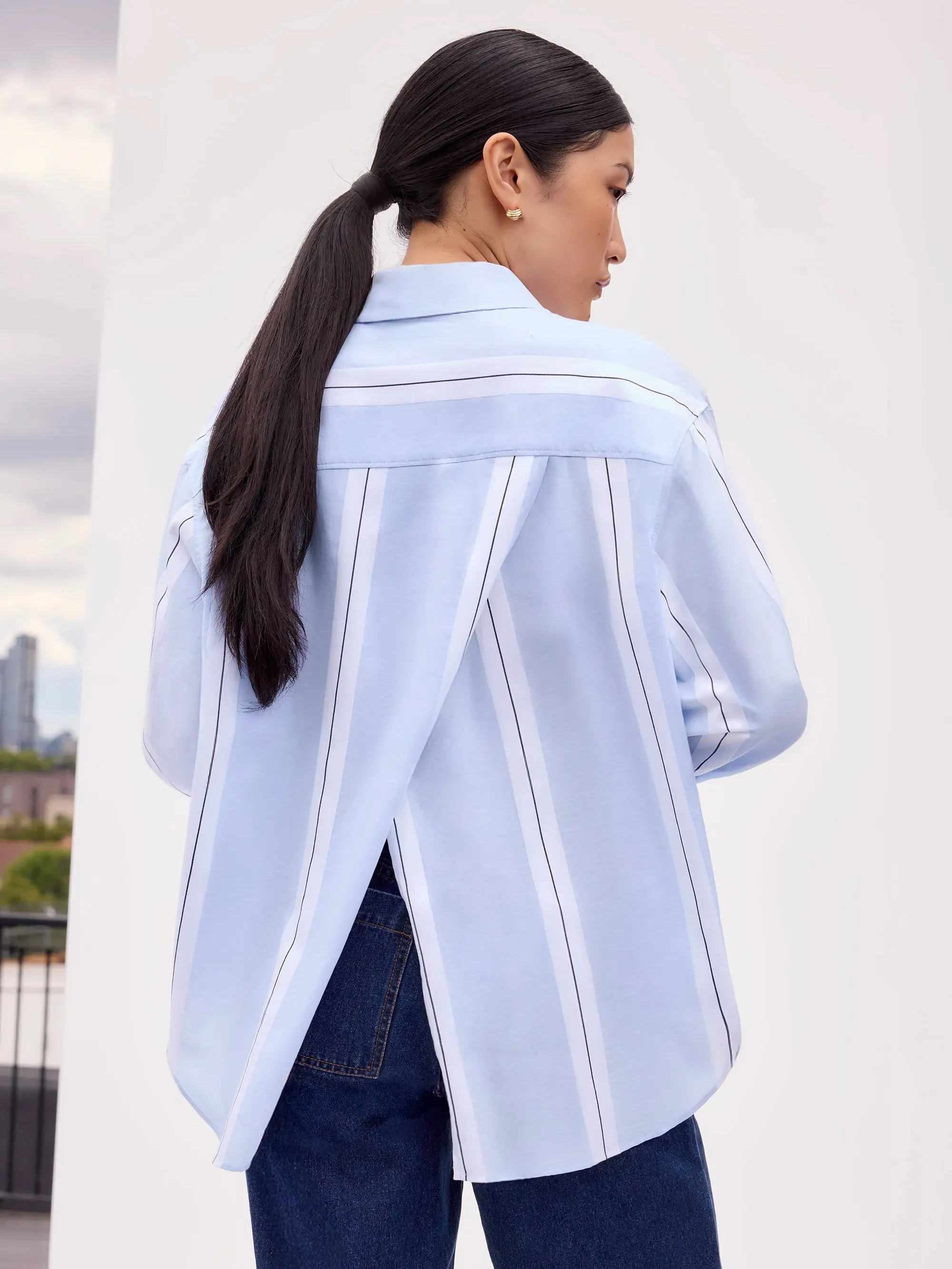 Blue Striped Cotton Shirt Lightweight Knit Breathable fabric