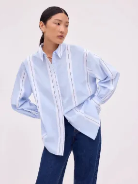 Thermal Regulating Fabric Blue Striped Cotton Shirt