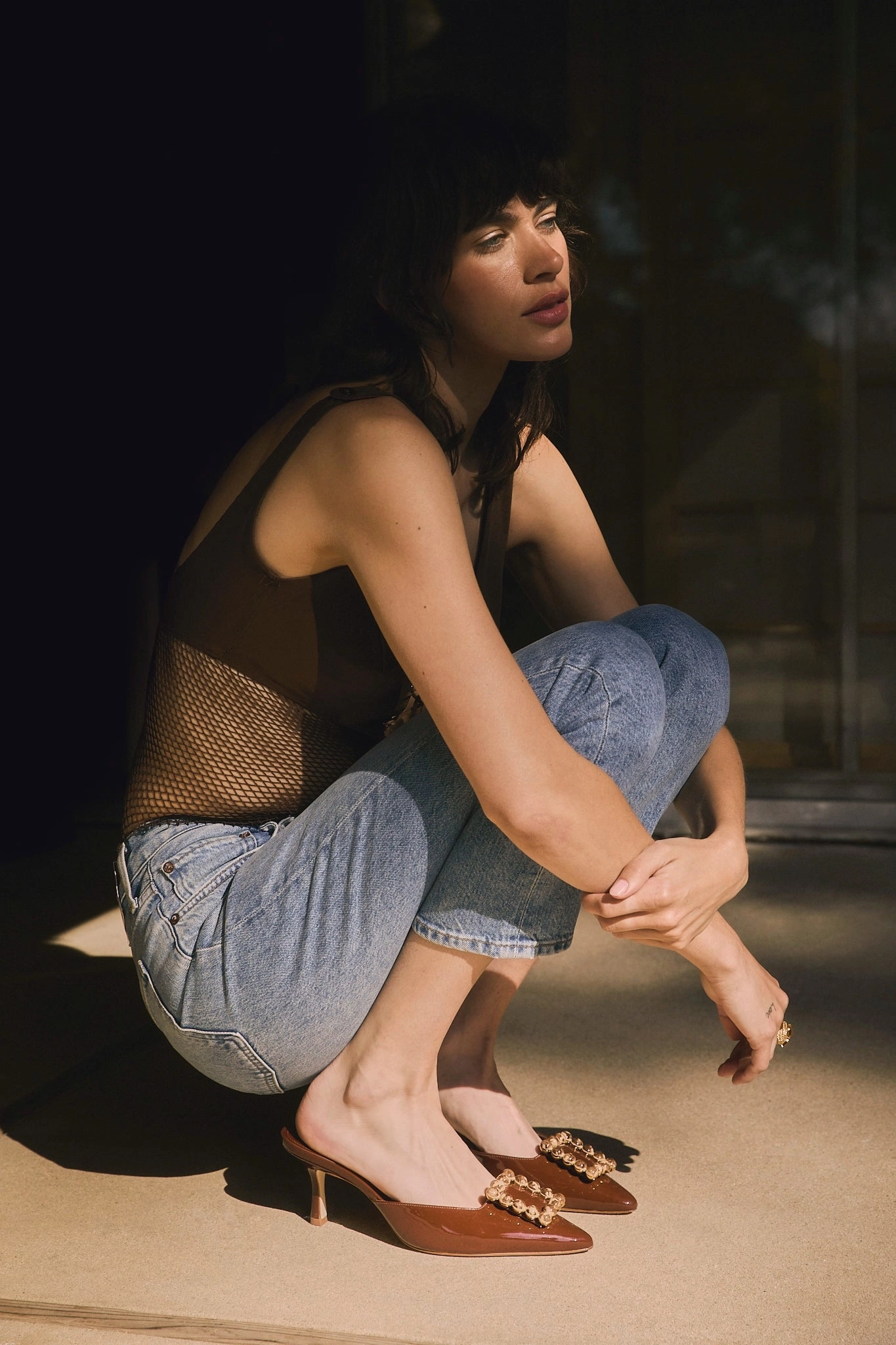 Performance Impact Dispersion System Chloe Gosselin by Larroud Ava Mule In Brown Patent Leather