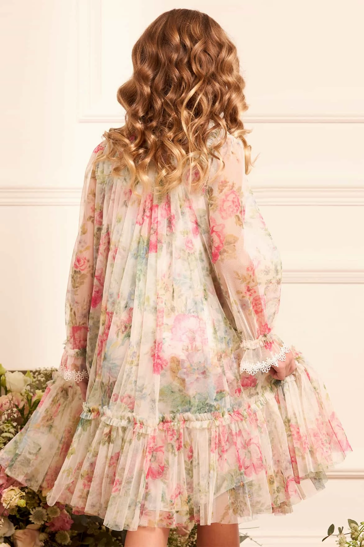 NonChafeCollarTech Floral Romance Long Sleeve Kids Dress