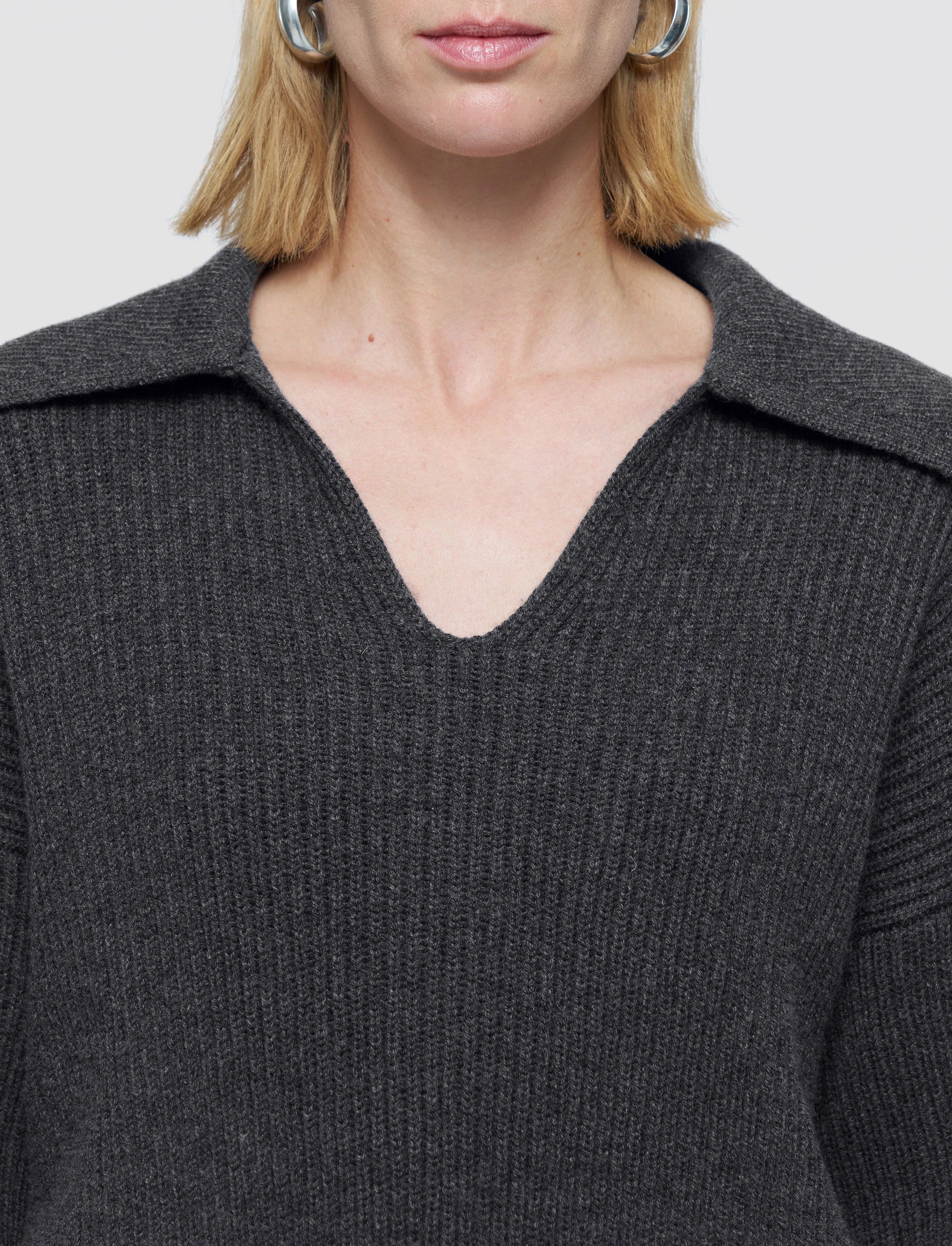 Non Irritating Functional Look Light Cardigan Stitch Open Neck Jumper