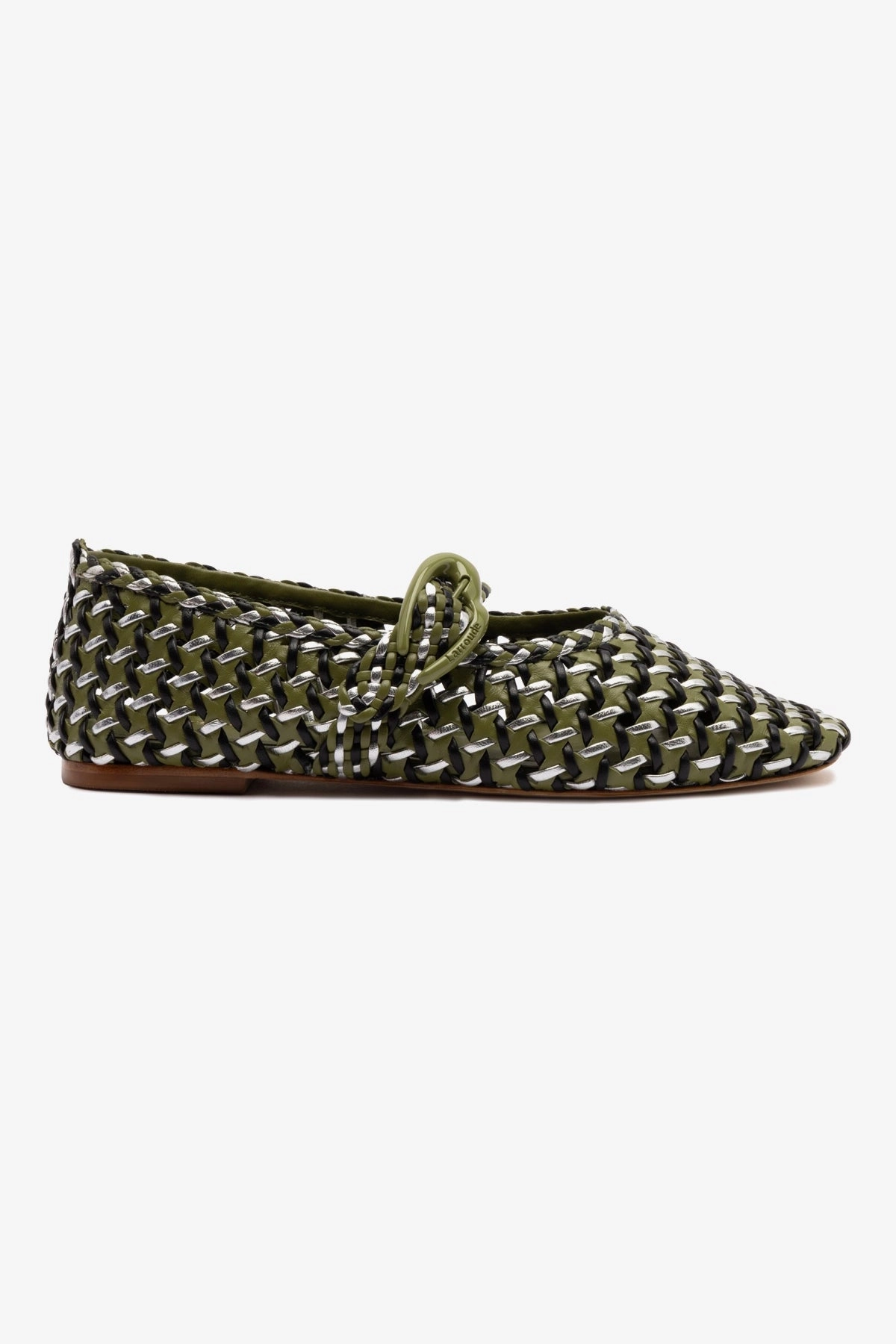 Verona Macrame Ballet Flat In Seaweed, Black and Silver Metallic Leather Freeze Proof