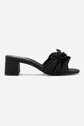 Brigitte Ruffle Mule In Black Raffia Canvas Adult Ease