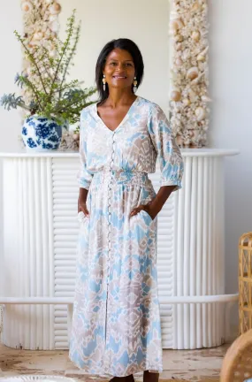 Kelsey Dress Long / Sand and Sea Ikat Comfortable Cut Sophisticated Edge