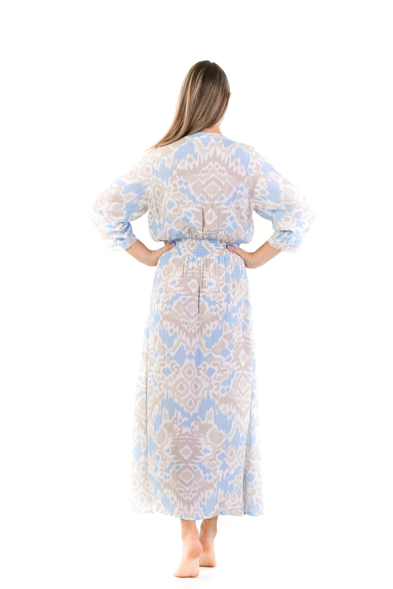 Kelsey Dress Long / Sand and Sea Ikat Daywear Fit