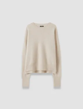 Ribbed Collar Design Brushed Cashmere Round Neck Jumper