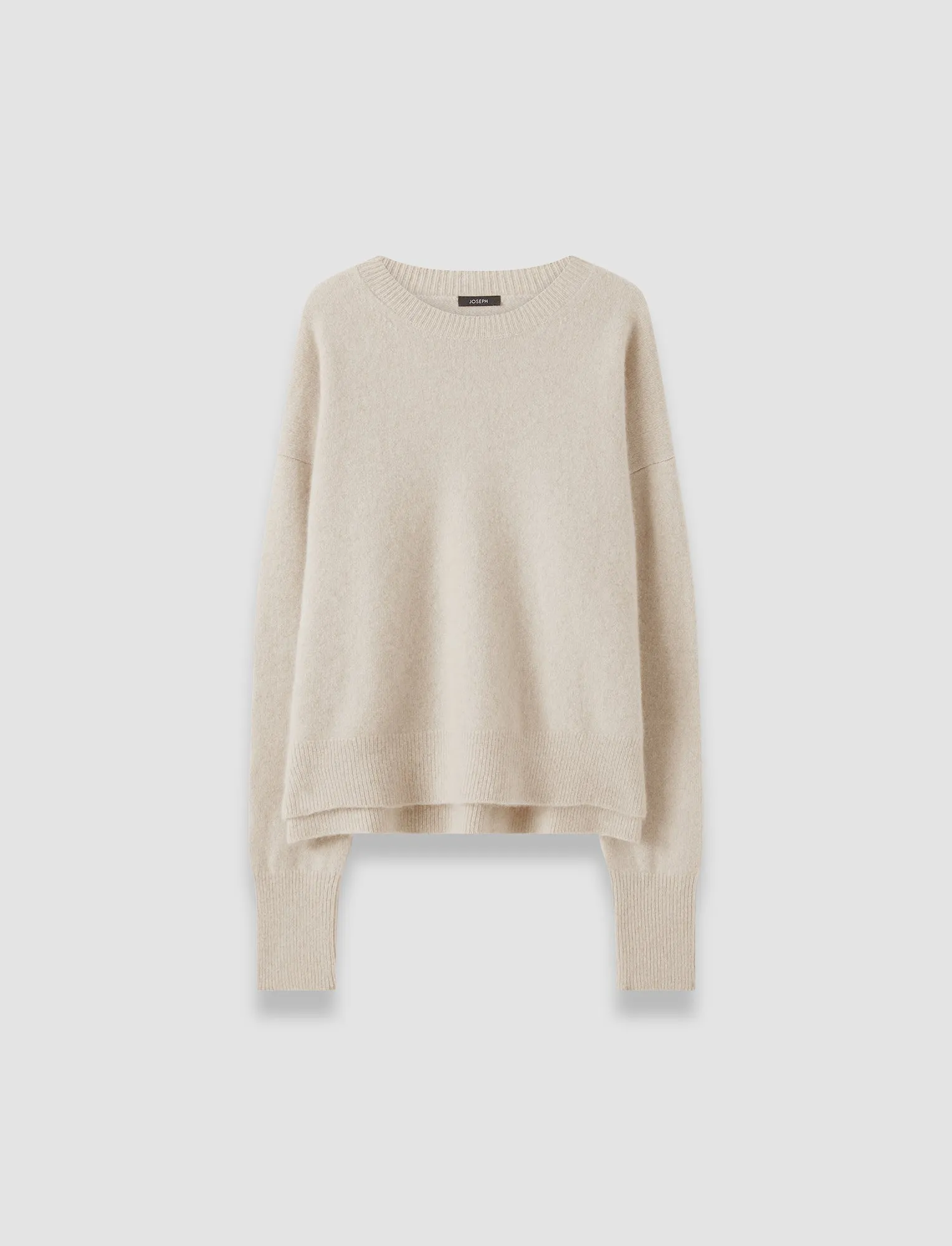 Ribbed Collar Design Brushed Cashmere Round Neck Jumper