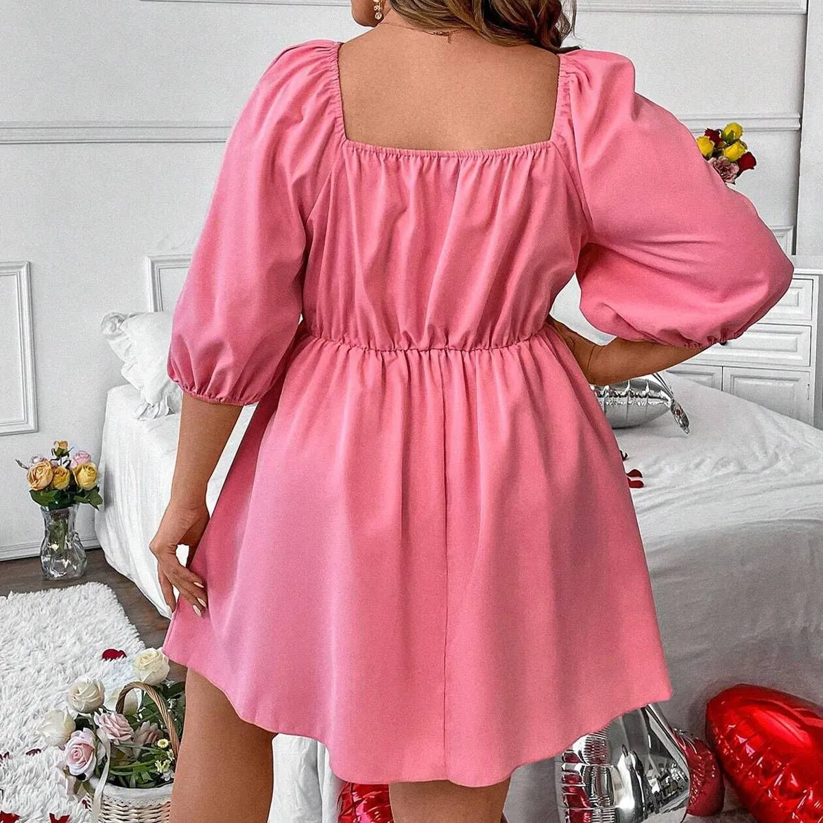 Romantic-Style Graceful Ease BUBBLE SLEEVE A-LINE CASUAL MINI DRESS_CWDSD3332