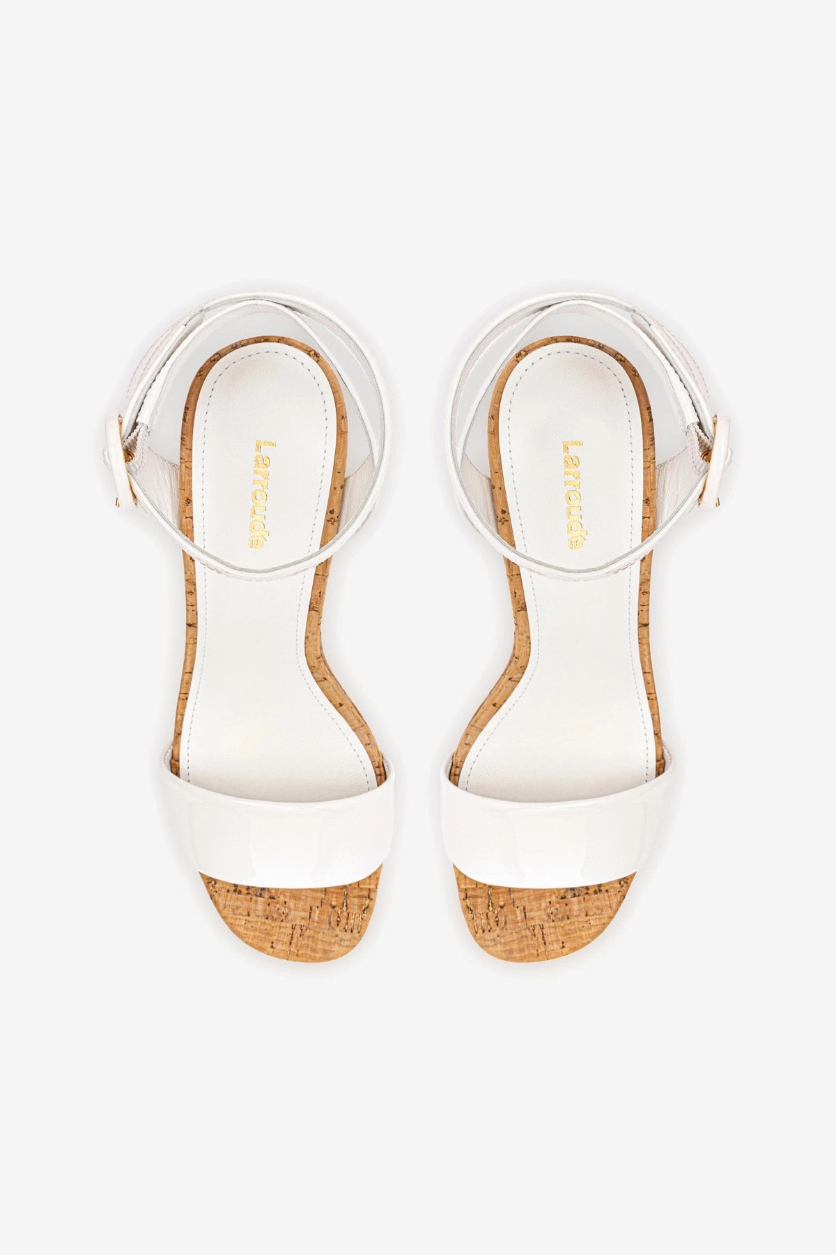 Dolly Sandal In White Patent Leather and Natural Cork Sport Edge Coastal vibe