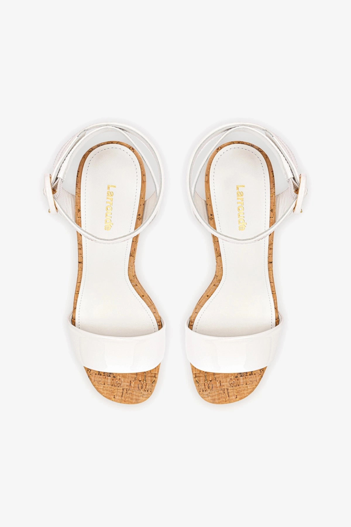 Dolly Sandal In White Patent Leather and Natural Cork Lightweight EVA Midsole Suede Soft