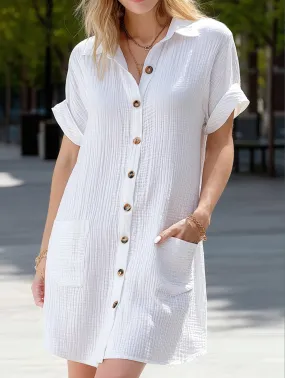 Simple V-Neck Button-Up Dress ??Casual Elegant Summer Dress for Women Layered Fit