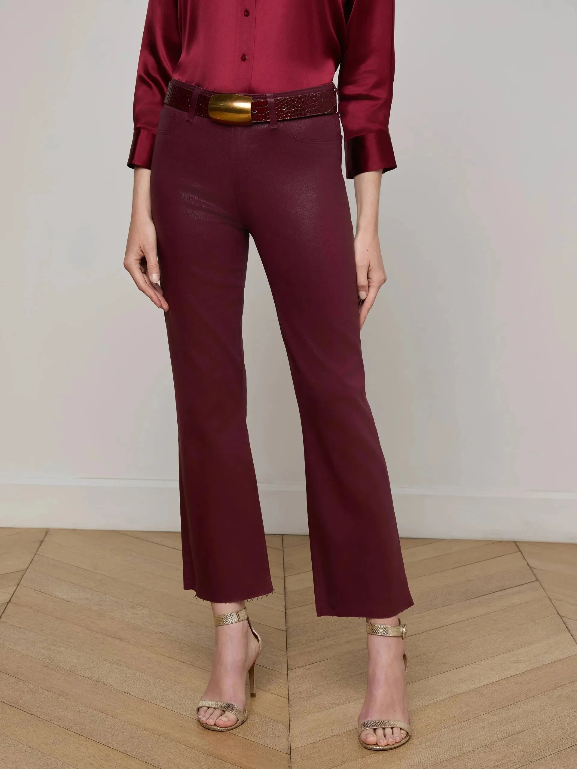 Kendra Coated Cropped Flare Dark Port Layered Look