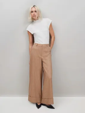 Summer Wardrobe BoxyCrop Caramel Pinstripe Trouser