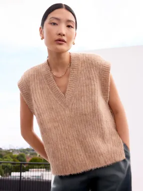 Caramel V-Neck Knit Vest with Wool and Alpaca Activewear Top