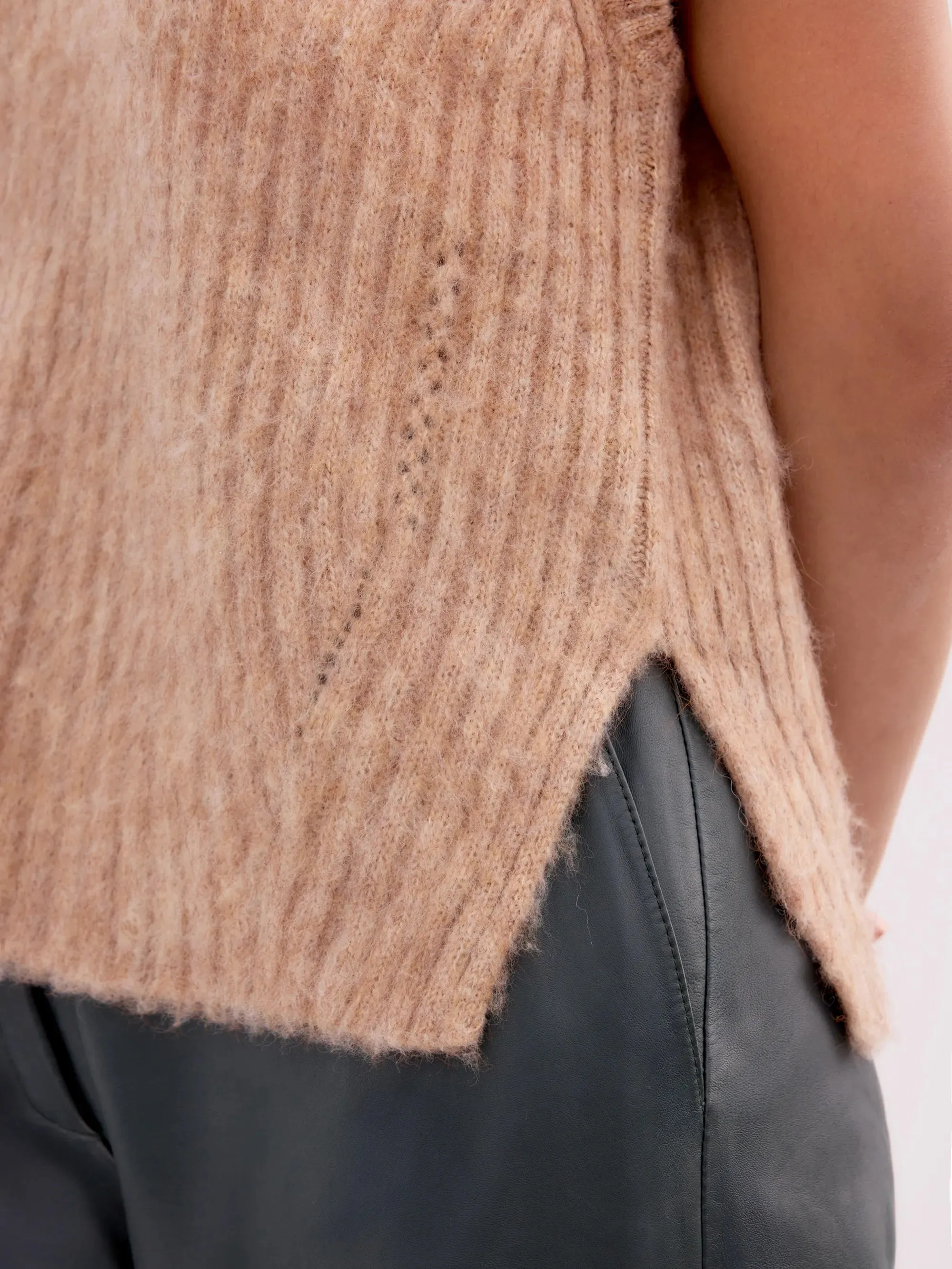 Caramel V-Neck Knit Vest with Wool and Alpaca SnagResistant