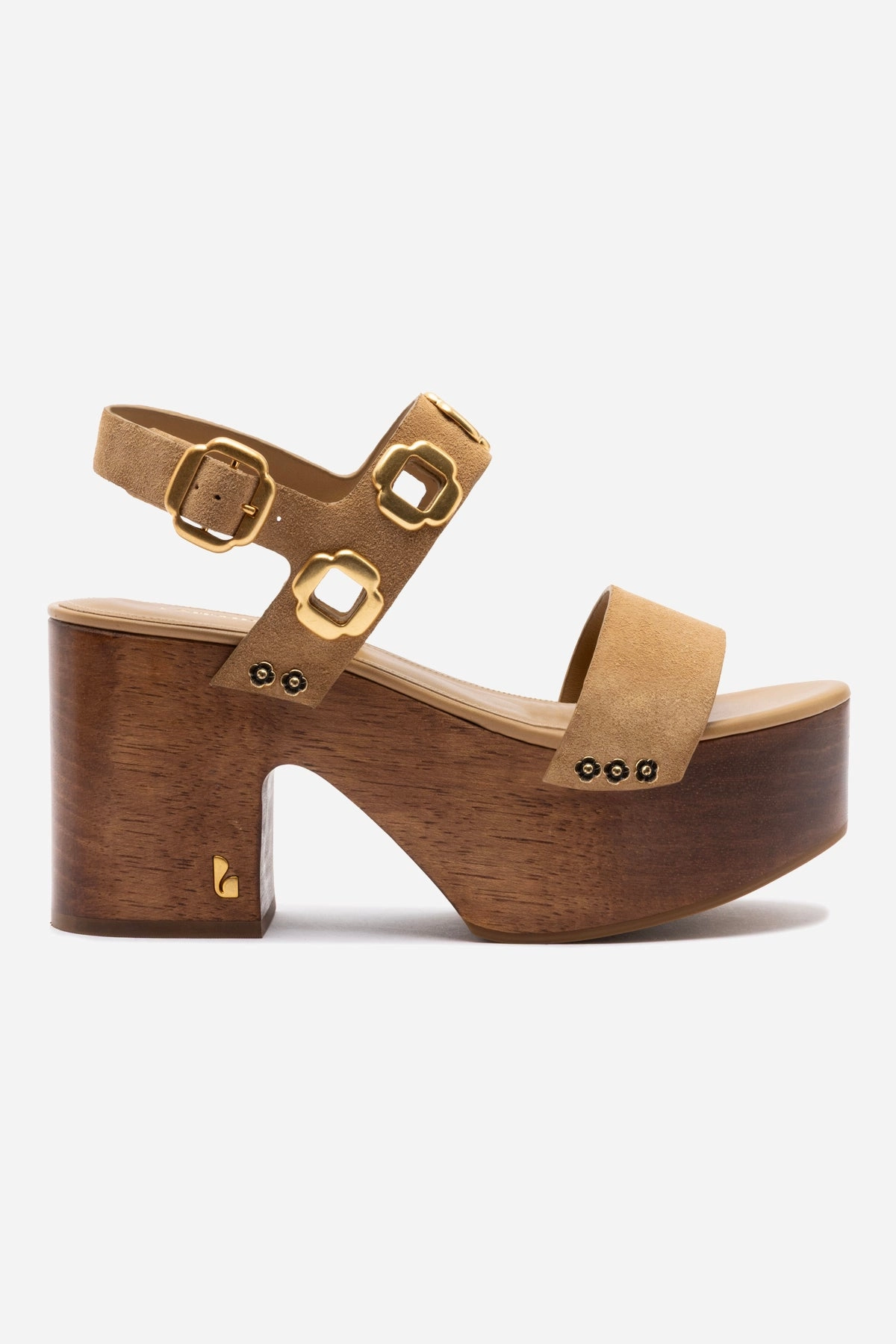 Work Base Fashionable Miso Wooden Platform Sandal In Peanut Suede