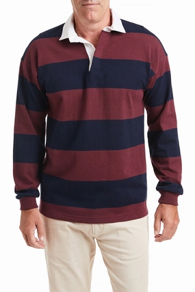 Castaway Rugby Shirt Navy & Burgundy Stripe Rubberized grip