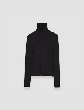 Winter Outfit Ribbed Collar Detail Silk Stretch High Neck Top