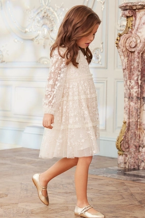 Flexible Hemline CroppedLength Celestia Ribbon Kids Dress