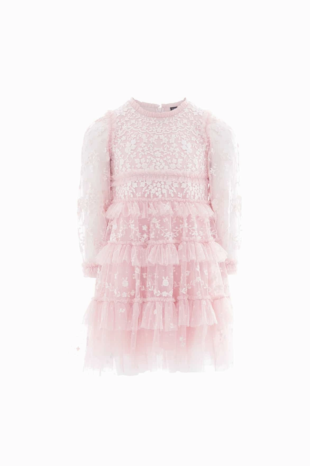 Blossom Lace Kids Dress SelfFabric Binding DoubleLayeredShoulders