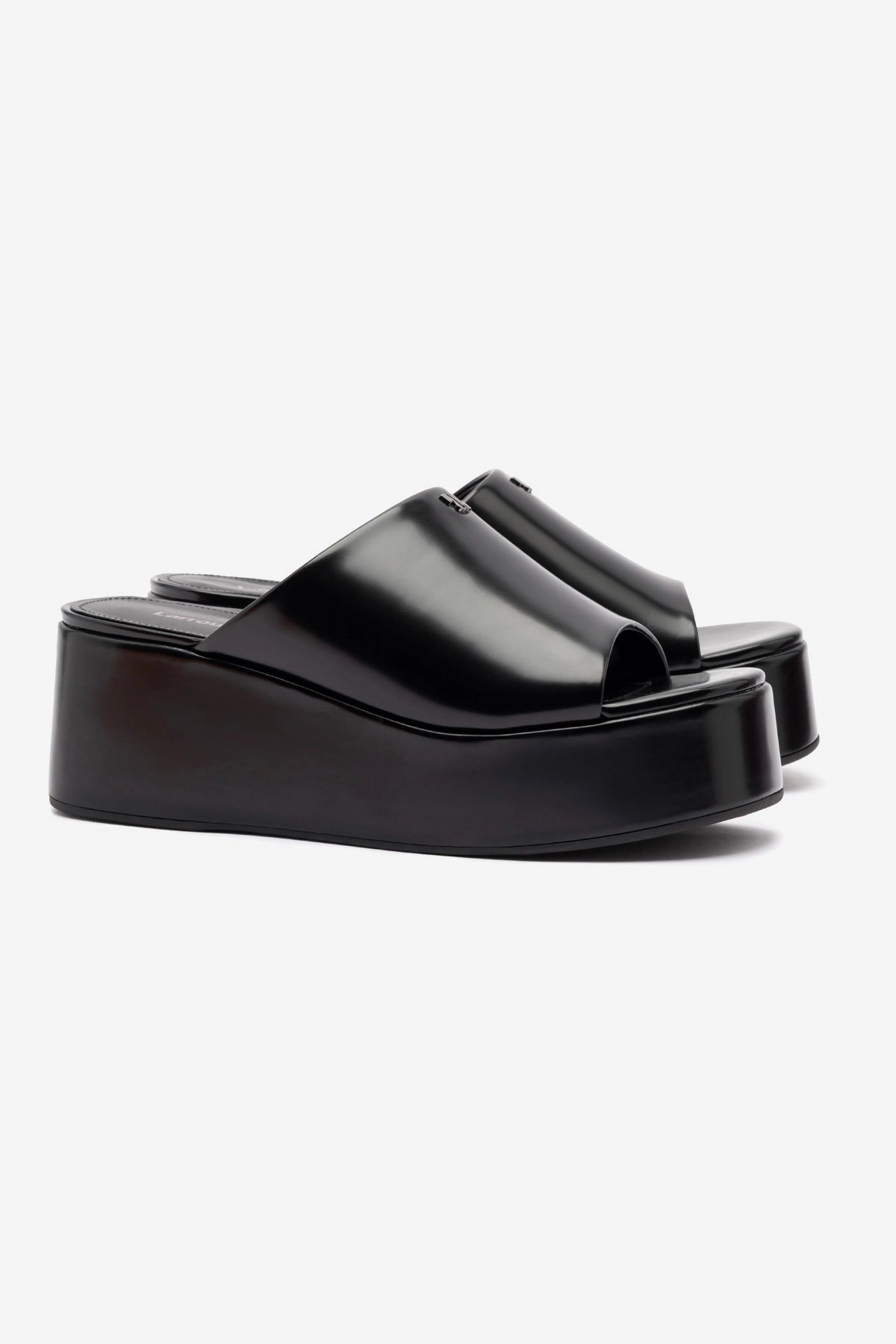 Indoor Stylish Charli Box Mule In Black Leather