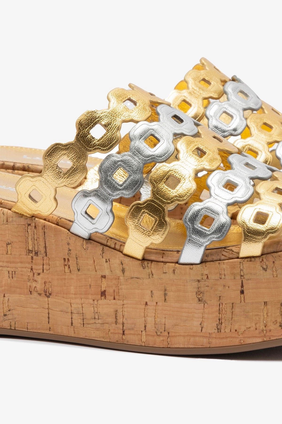 Slip On Style Charli Mule In Gold and Silver Metallic Leather