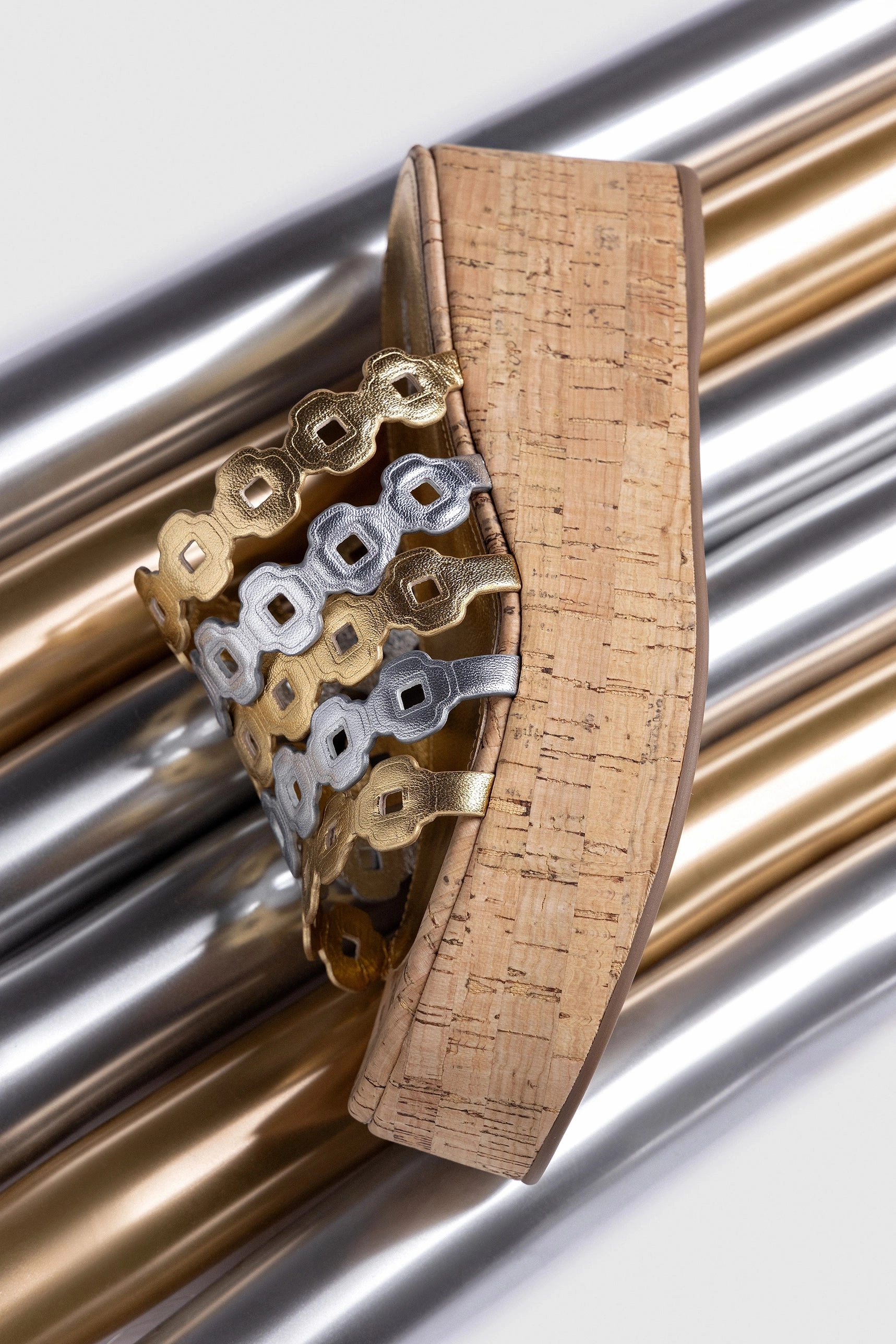 Flexible Fit Active People Charli Mule In Gold and Silver Metallic Leather