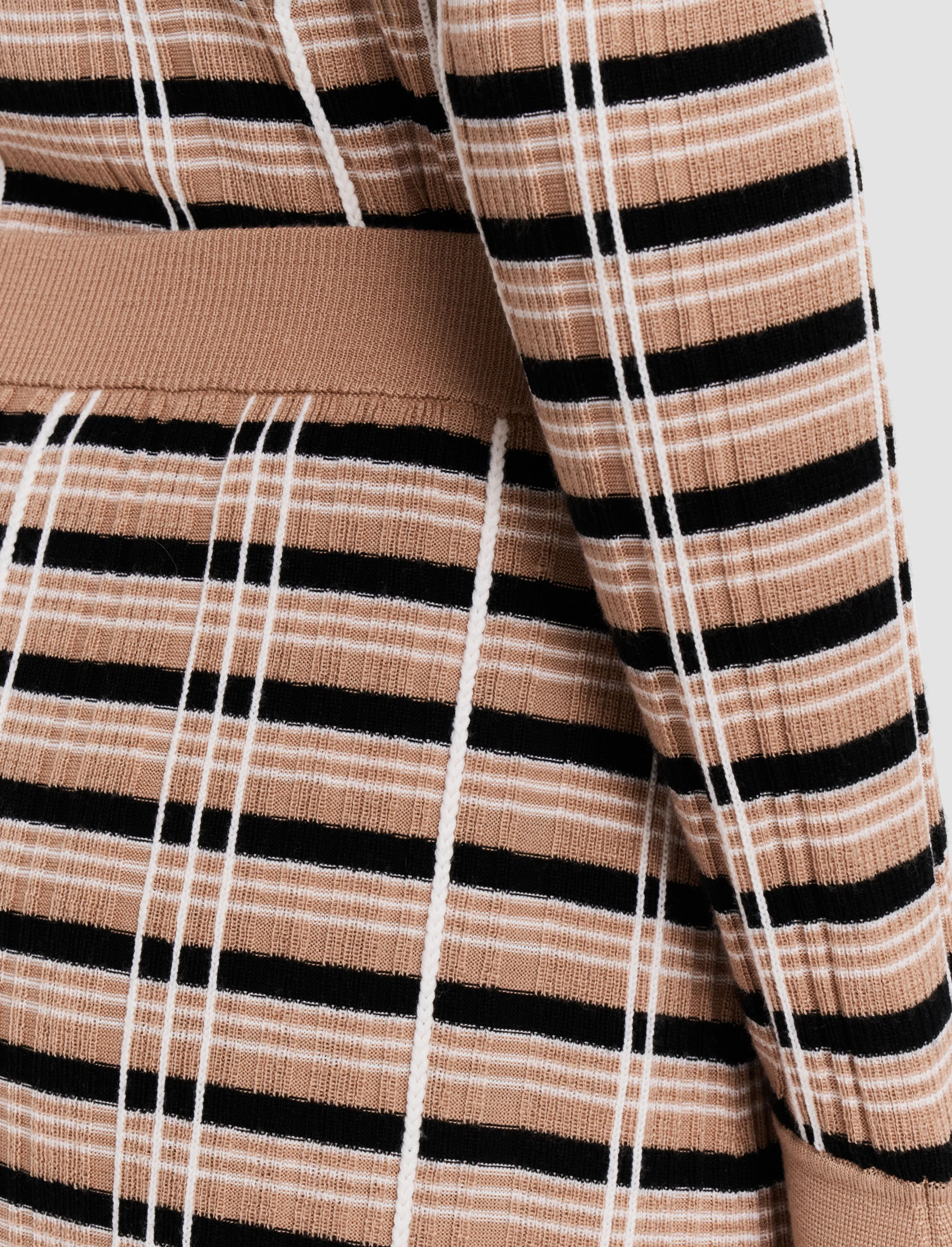 Lattice Ventilation Weave Stretch Knit Backing Check Wool Silk Skirt