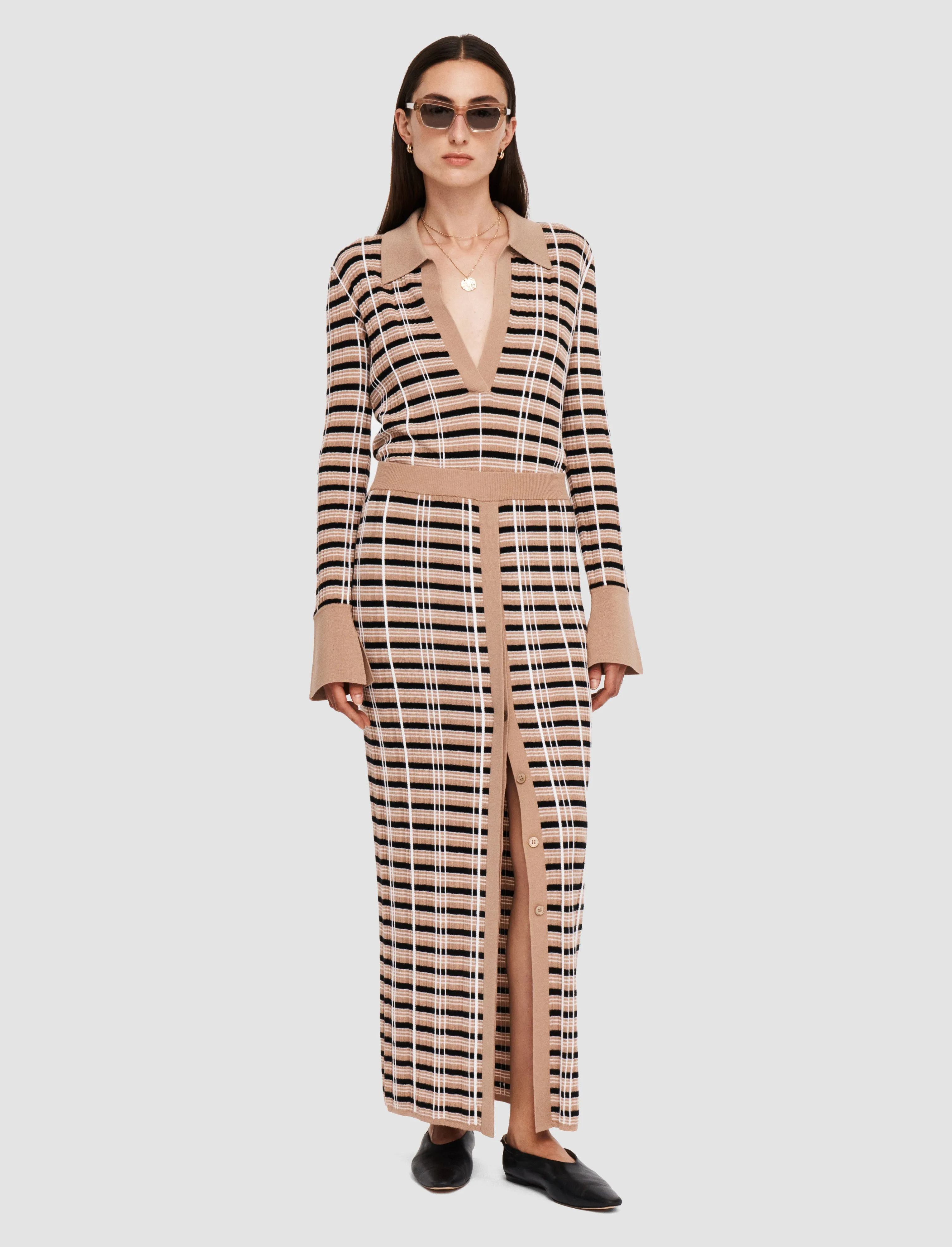 Interlock Knit Structure SheerWeight Knit Check Wool Silk Skirt