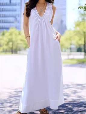 Relaxed Vibe Party Safe Seaside Vacation Sleeveless U-Neck Maxi Dress ??Flowy Resort Style
