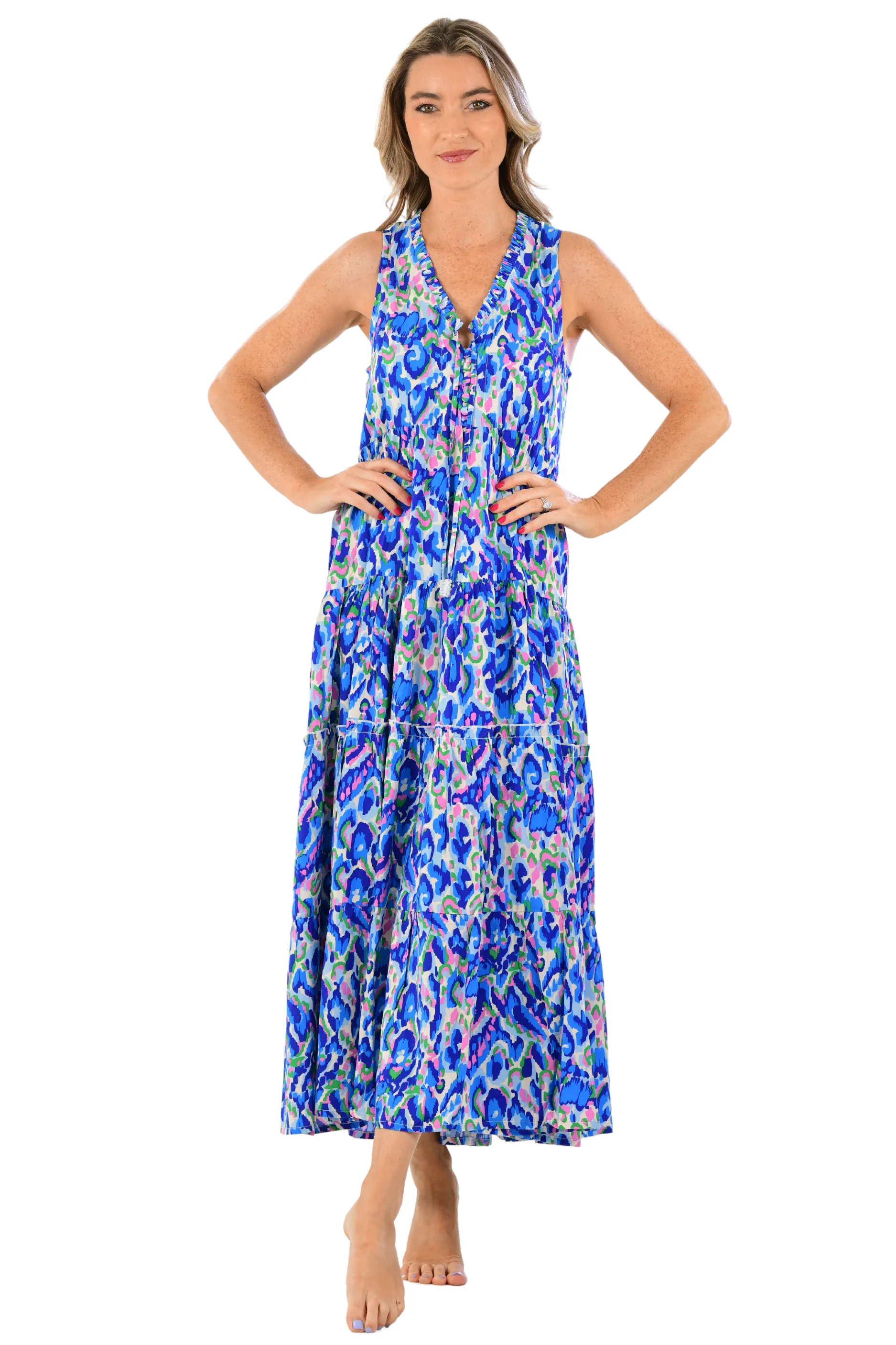 Kaia Dress Long / Pink-Cobalt Light Cloud Feminine Mood