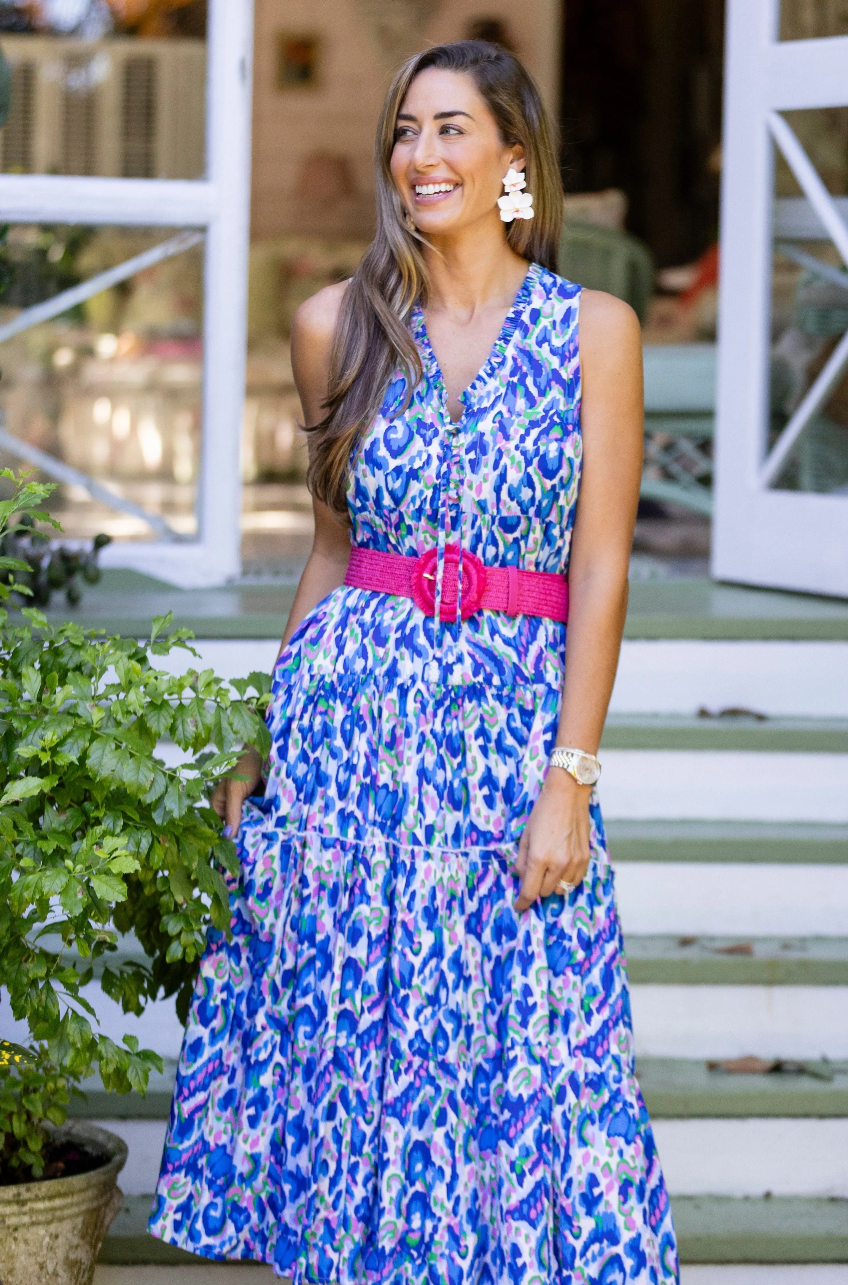 Kaia Dress Long / Pink-Cobalt Casual Comfort Wear