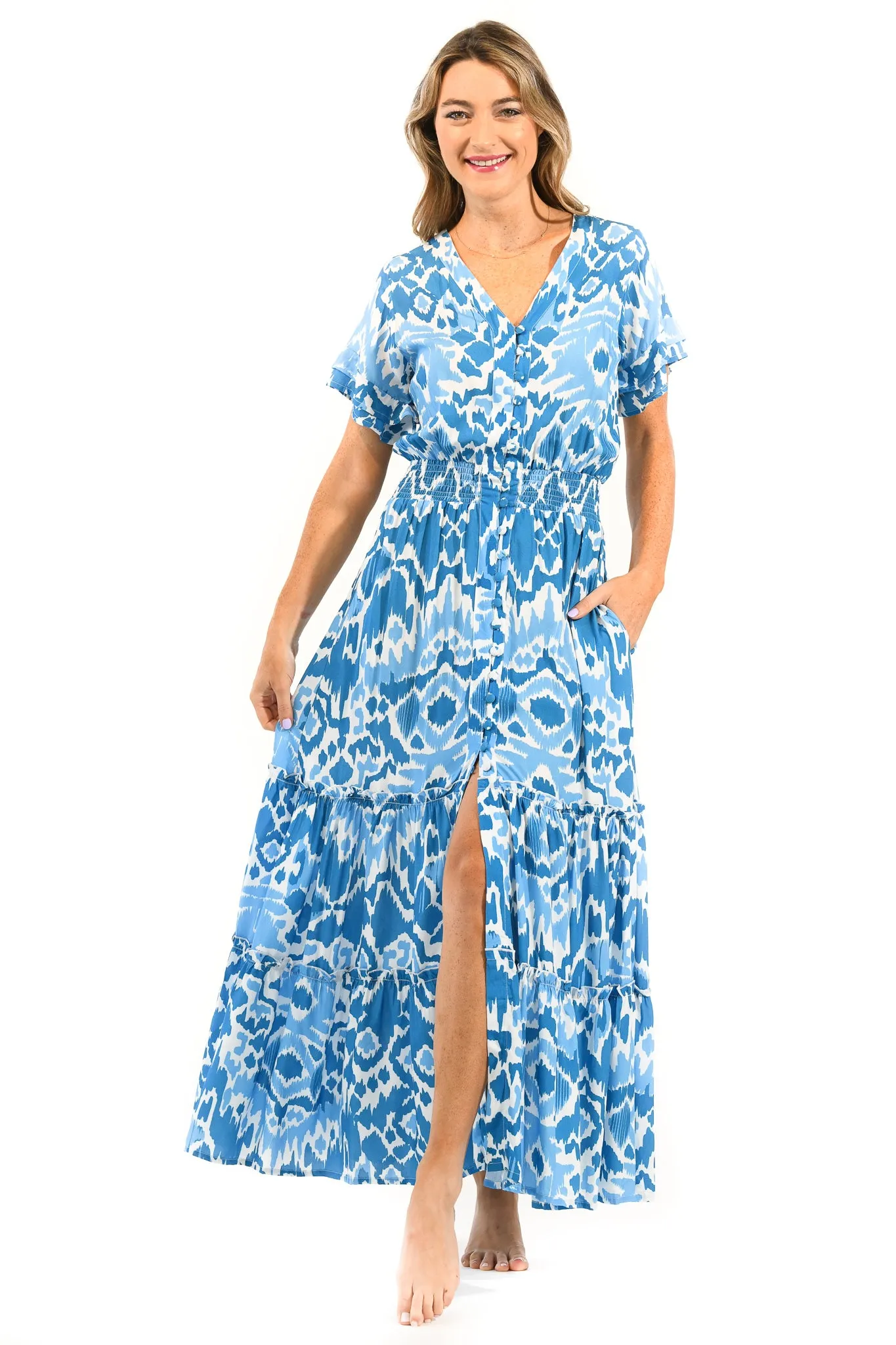 Shore Time Draped-Style Christina Dress / Aegean Ikat