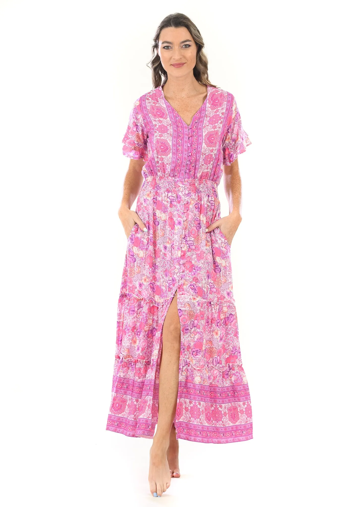 Soft Shine Fashionable Cut Christina Dress / Bengal Rose