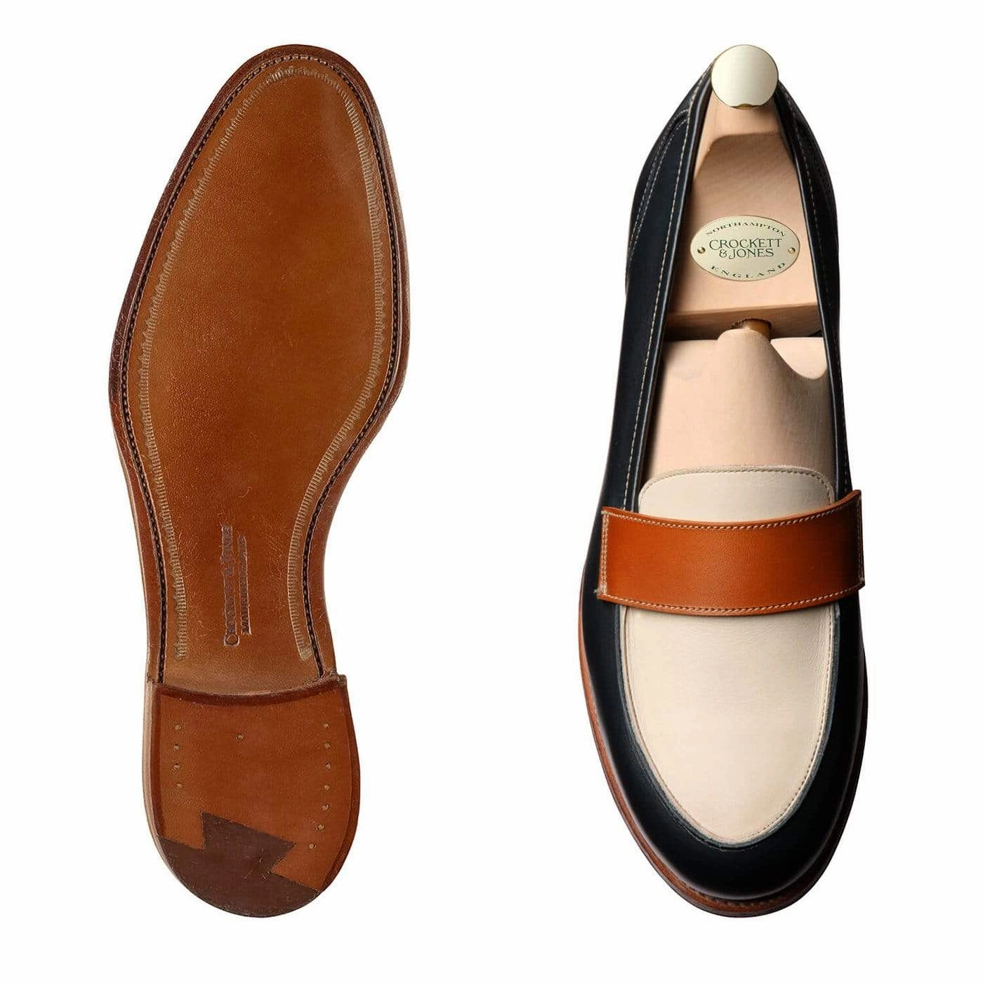 Premium Quality Clare Navy, Ivory & Tan Burnished Calf