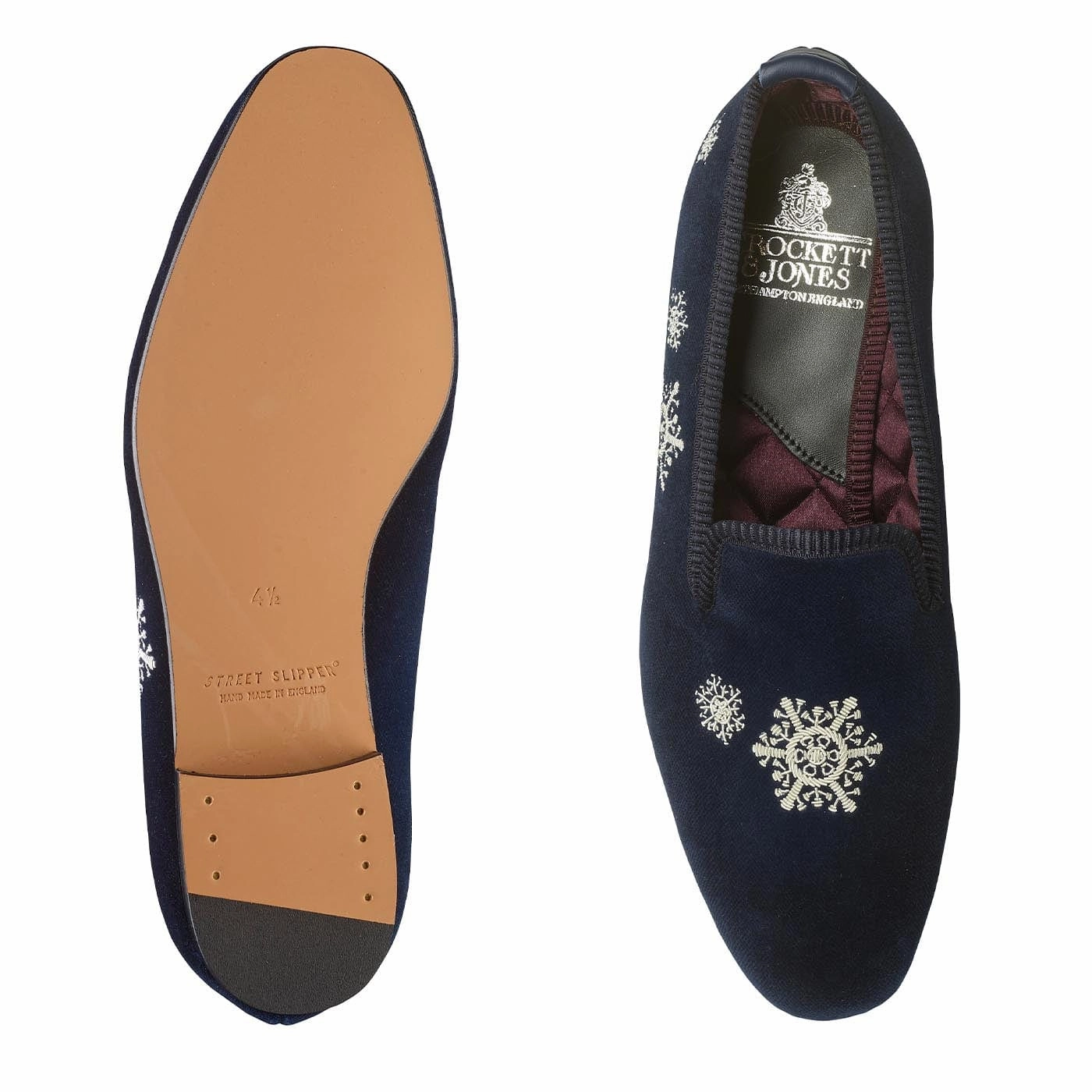 Snowflakes Navy Velvet Lightweight Design Slip Resistant Traction