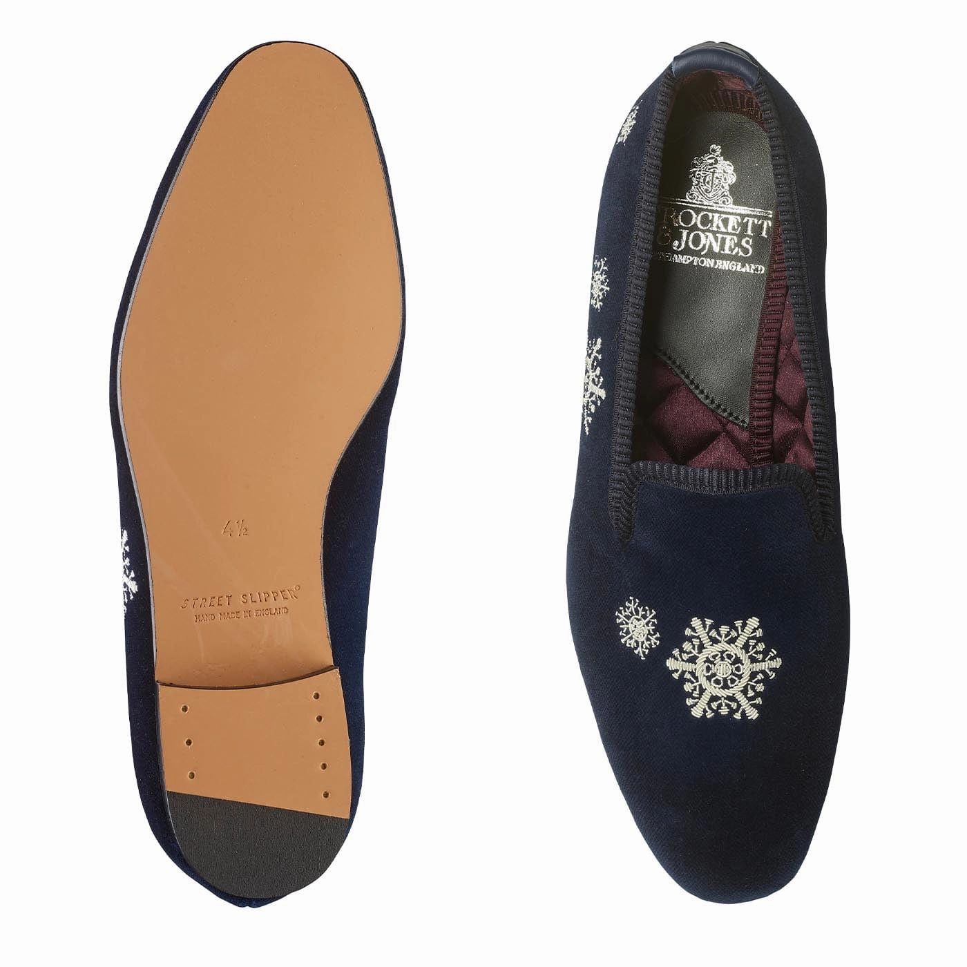 Snowflakes Navy Velvet Ergonomic Heel Cup